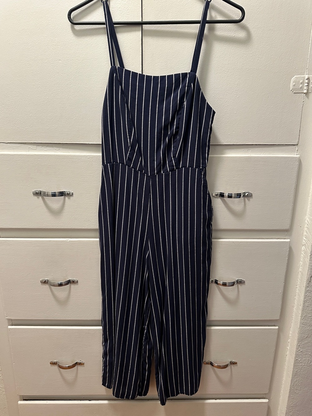 Old Navy white & navy striped cropped sleeveless jumpsuit - XS